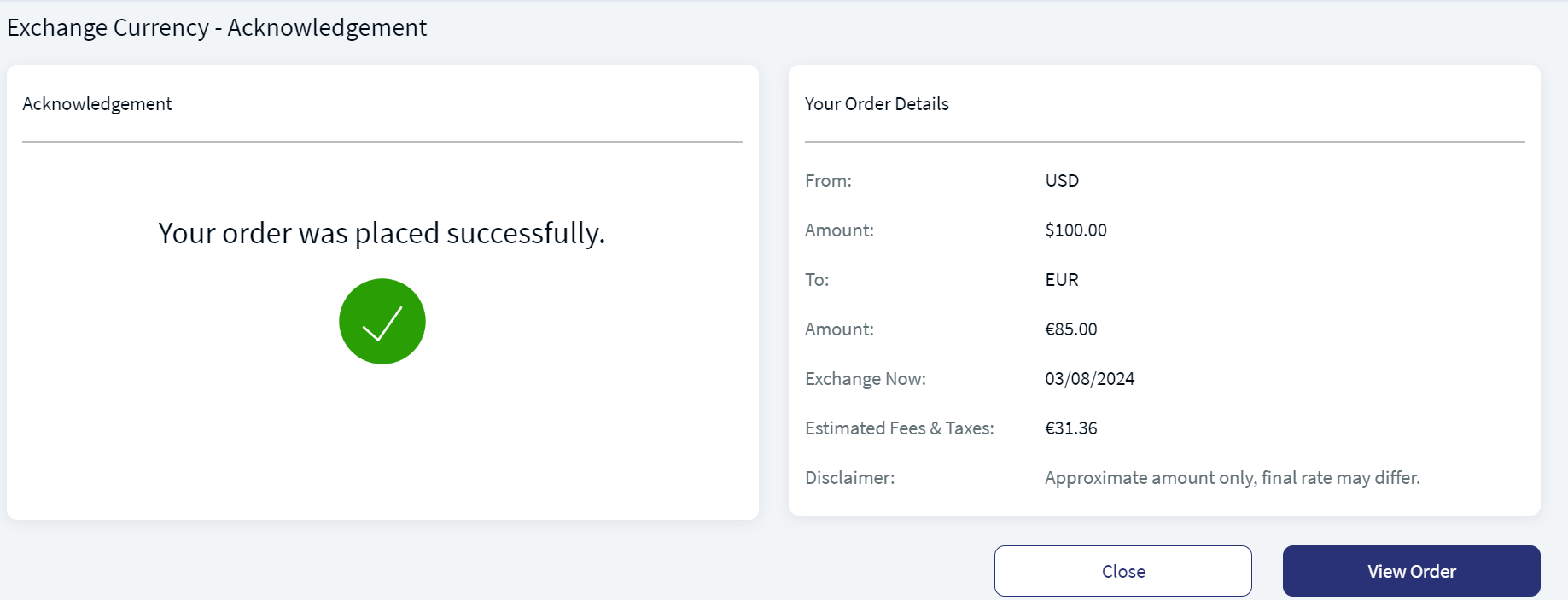 Exchange Currency Acknowledgment